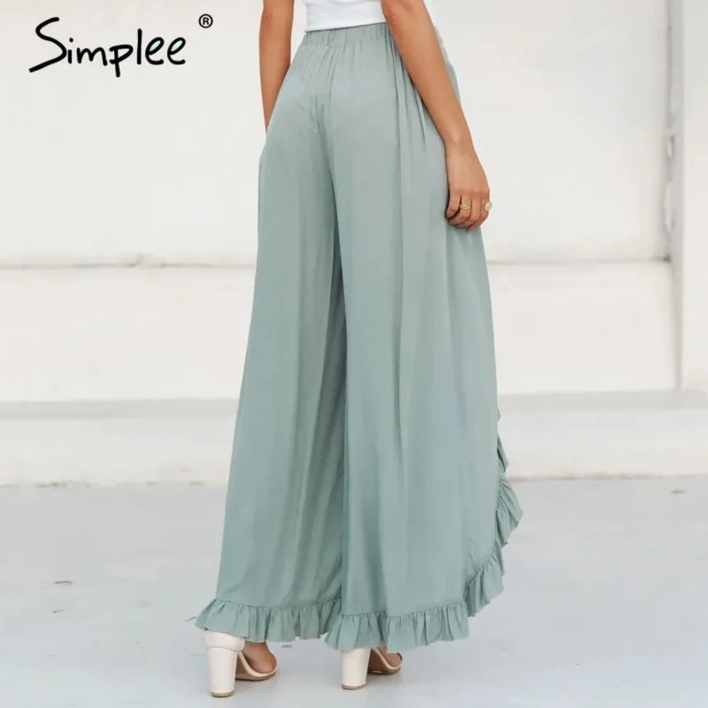 Simplee Green Ruffle Split Leg Pants - Picture 6 of 6
